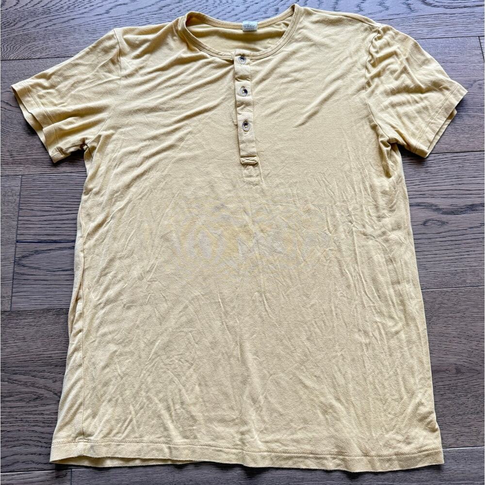 Kate Quinn Basic Henley Tee Yellow Short Sleeve Organic Cotton Blend M
